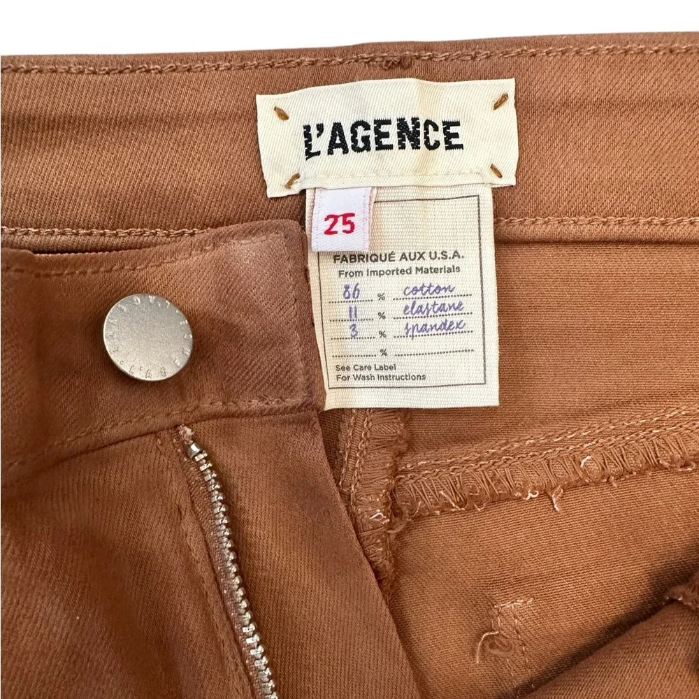 L’AGENCE Jeans Kendra Coated Cropped Flare Java Tan Denim Women Size 25 NWOT NEW - Picture 10 of 12